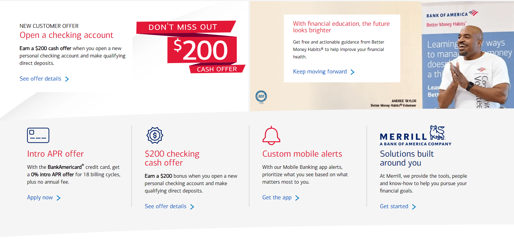 Bank of America cash offer for opening the account