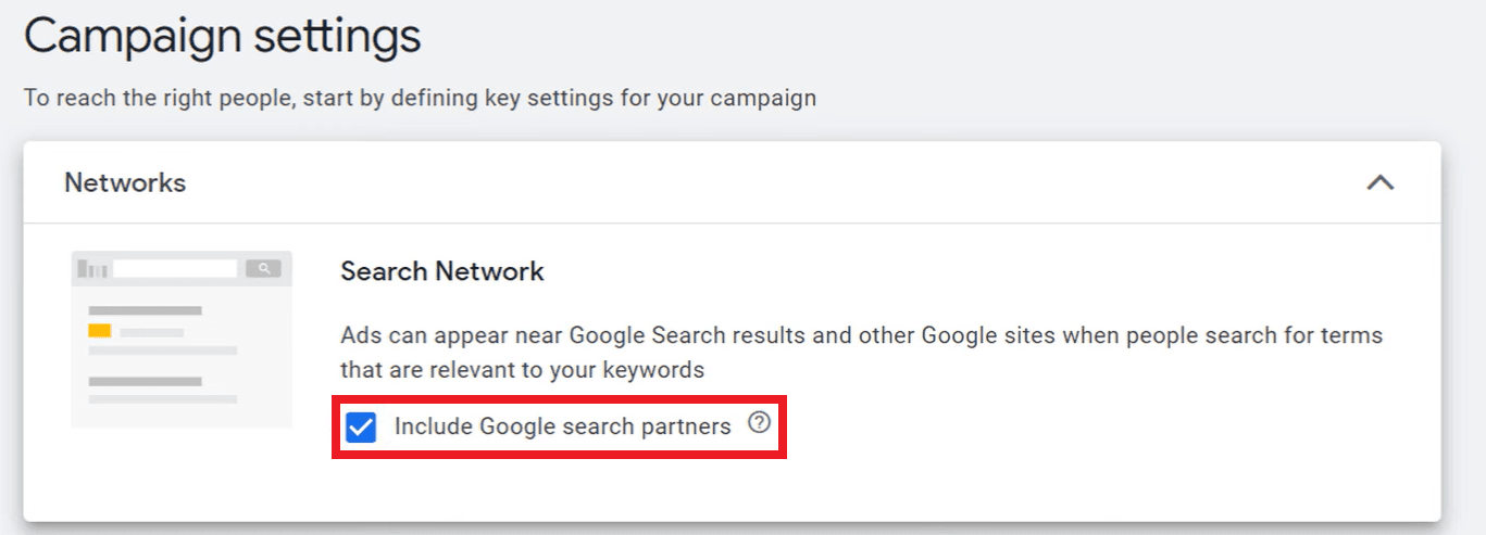 Selecting whether ads should appear on Google partner websites for your Call-Only ads campaign