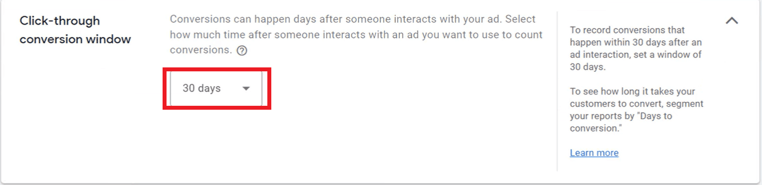 Choosing a click-through conversion window for Call-Only ad campaign in Google Ads
