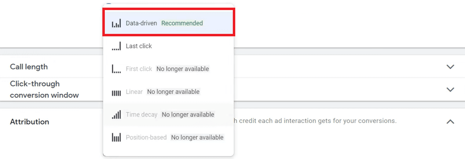 Choosing the attribution type for Call-Only ad campaign in Google Ads