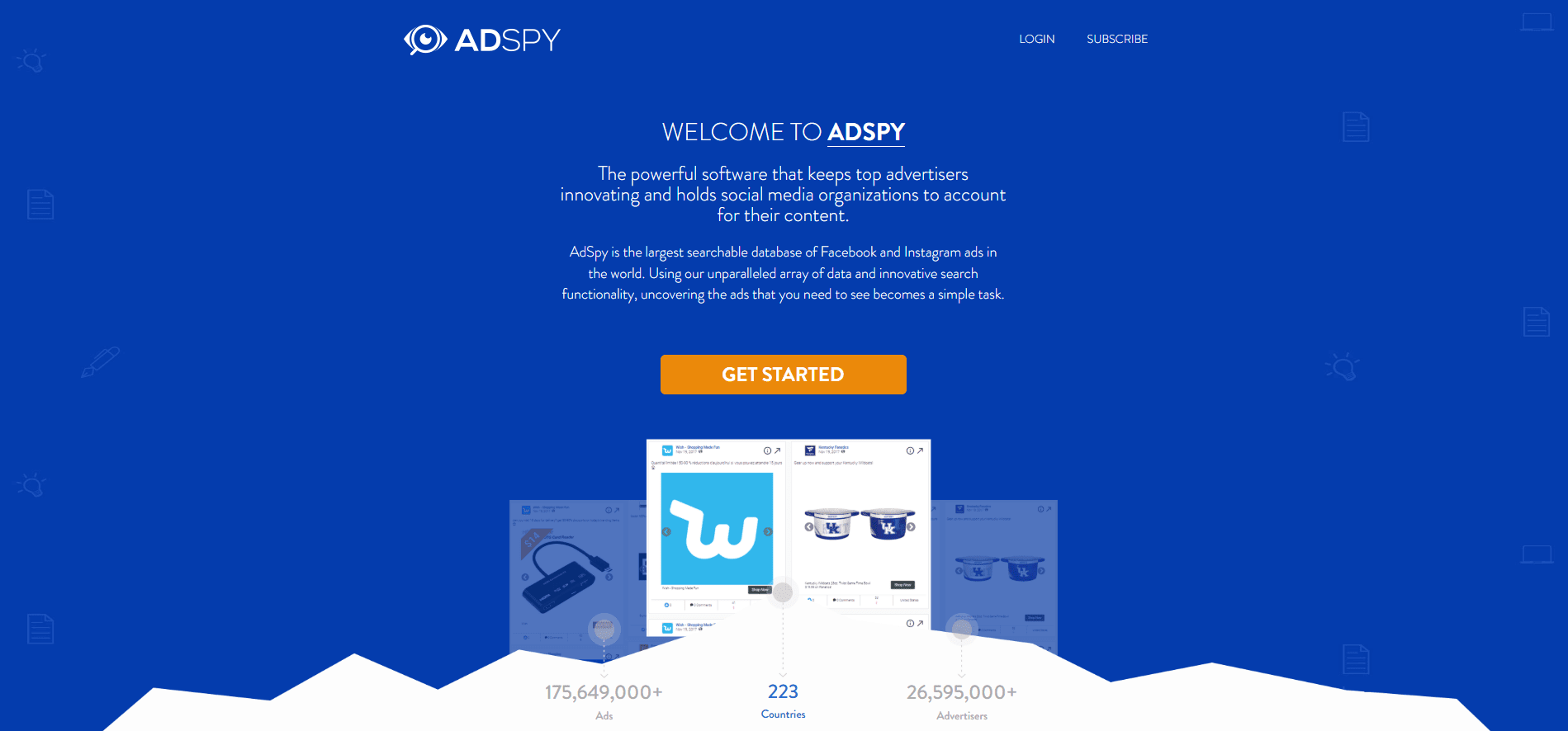 AdSpy homepage, a that can be used for social media traffic analysis in affiliate marketing